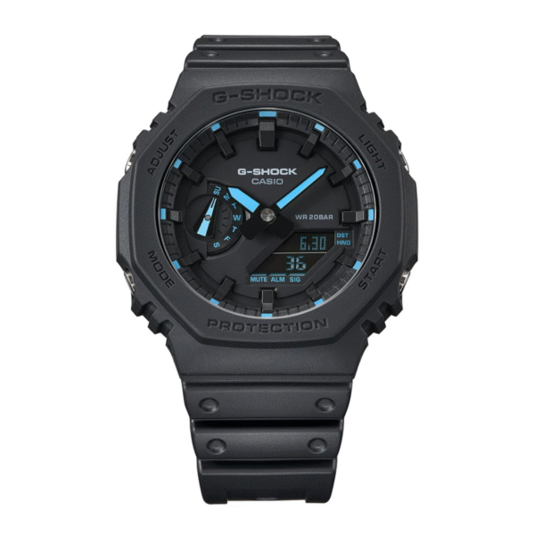 Casio G-Shock GA-2100- BLACK ip Blue analog -Digital Dial Black Resin Strap Men's Watch Shock And 200M Water  Resistant