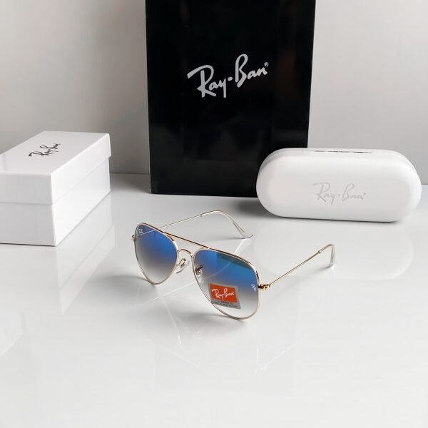 RAYBAN 3026 GOLD BLUE SHADED 61 SUNGLASSES
