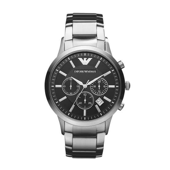 EMPORIO ARMANI  RENATO QUARTZ SILVER BLACK WATCH